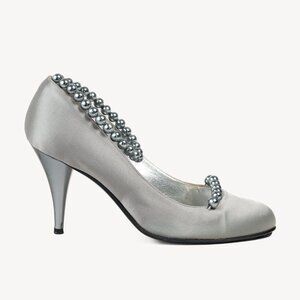 Chanel Grey Pearl Ankle Satin Pumps